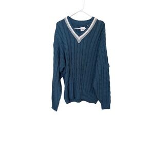 Gap  Womens Cable Knit V-Neck Sweater L Teal Blue